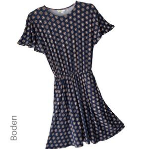 BODEN | FLUTTER SLEEVE FRENCH NAVY DAISY STAMP JERSEY DRESS LIKE NEW | SIZE 2